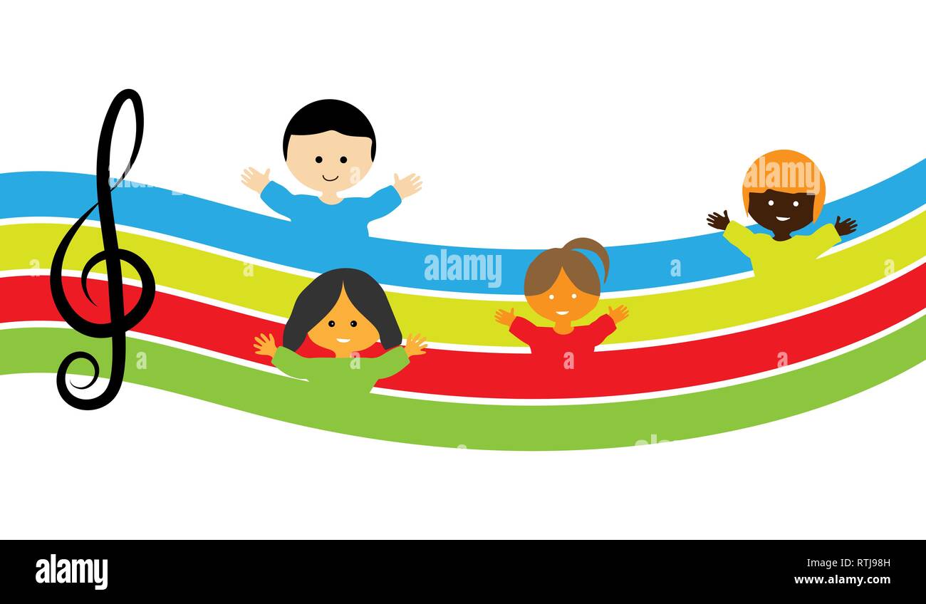 Colorful abstract music background with children for decoration and