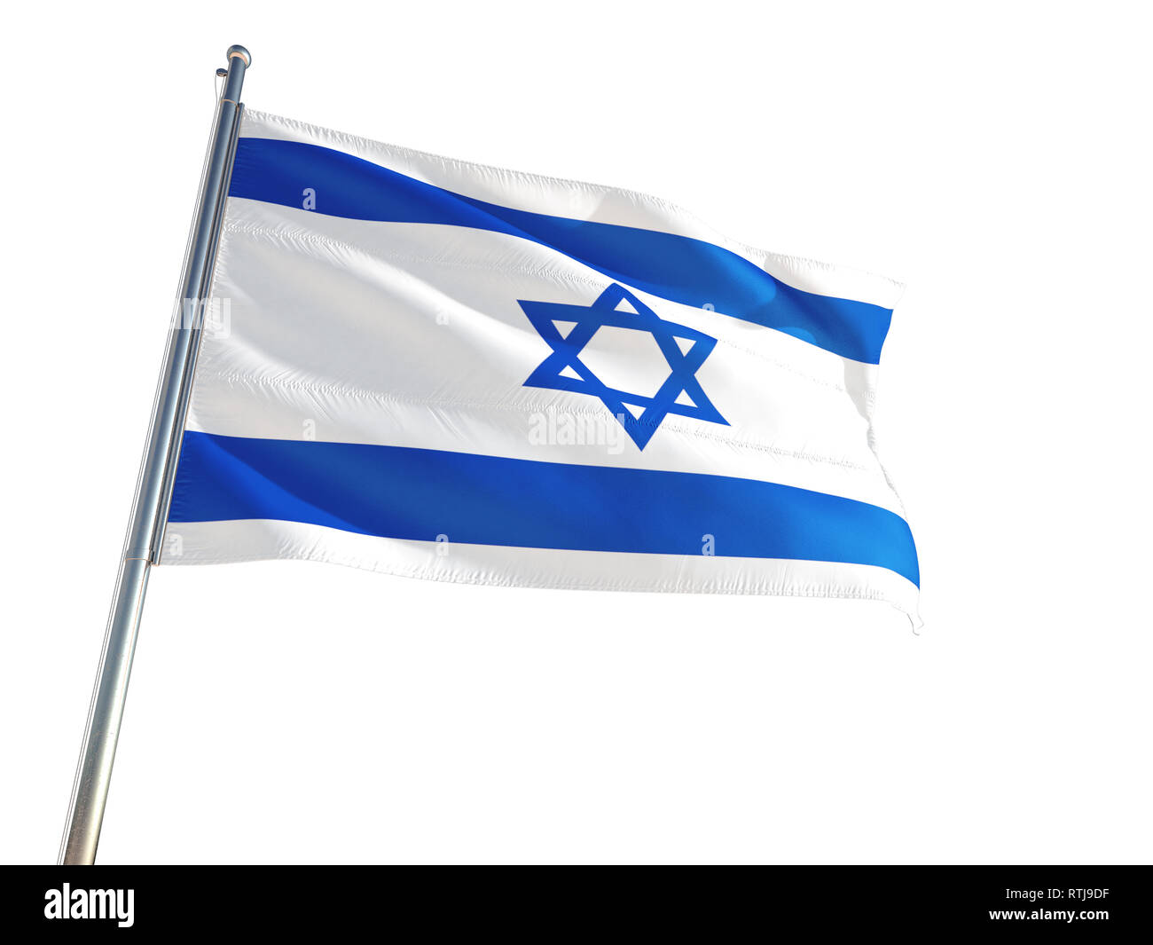 Israel National Flag waving in the wind, isolated white background ...