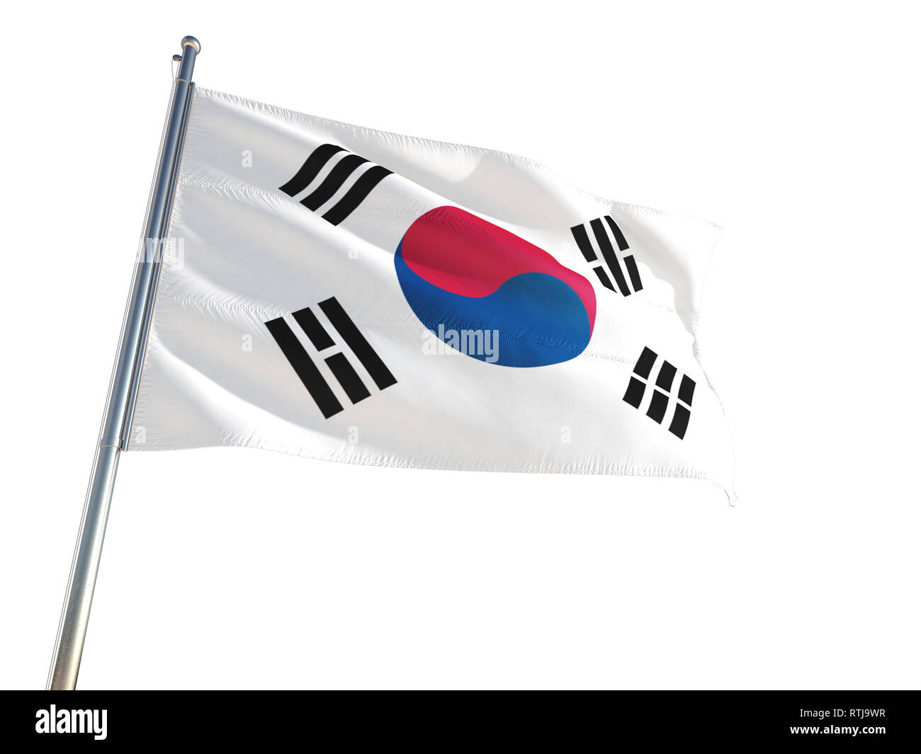 South Korea National Flag waving in the wind, isolated white background