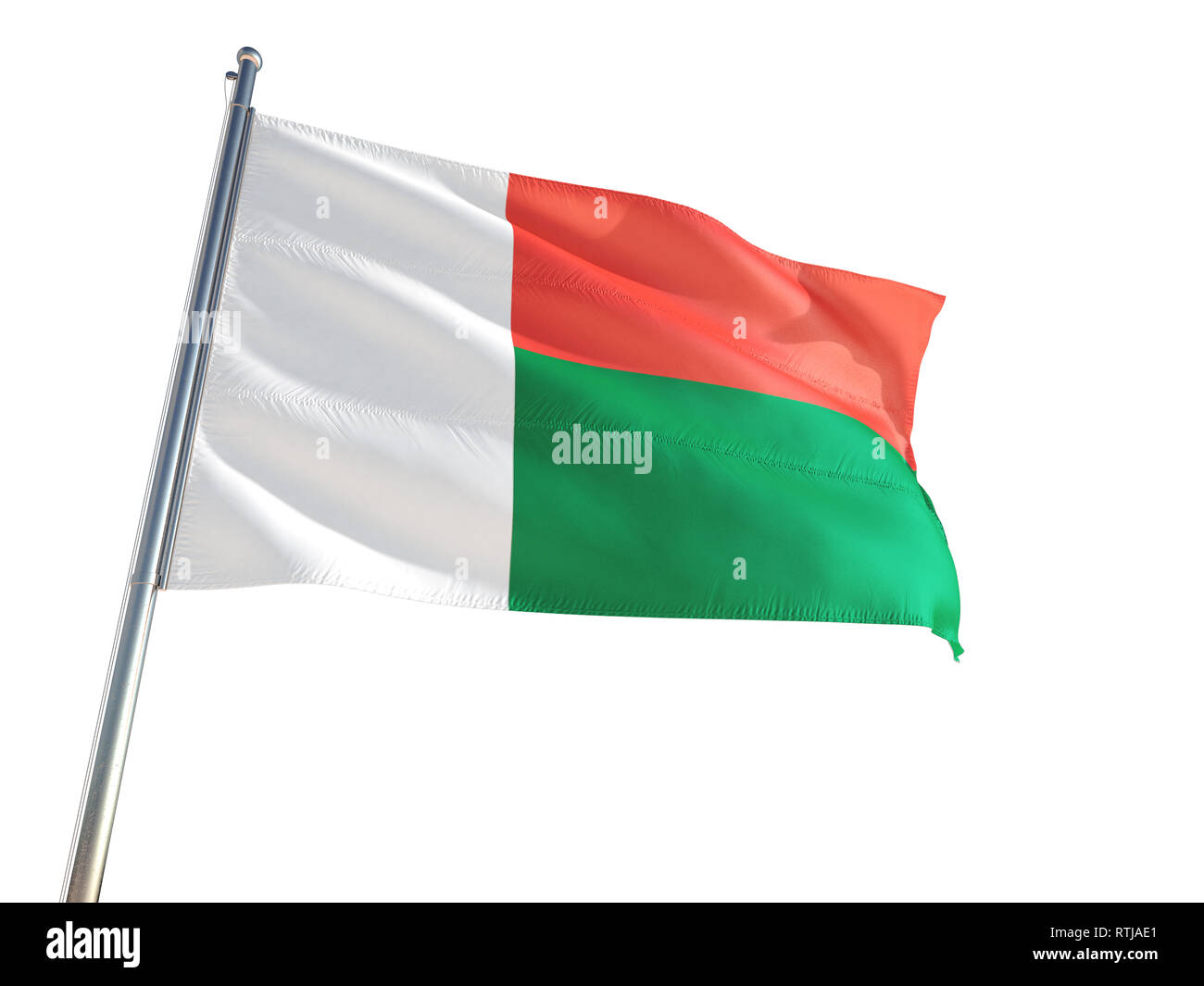Madagascar National Flag waving in the wind, isolated white background. High  Definition Stock Photo - Alamy