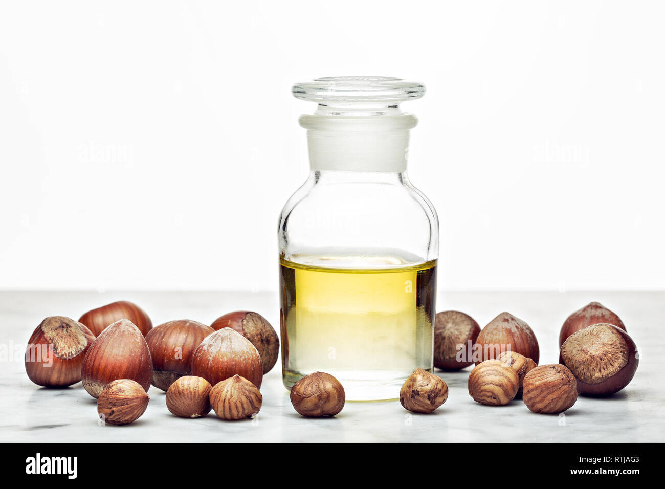 Hazelnut oil isolated on white background for Cosmetic or beauty care
