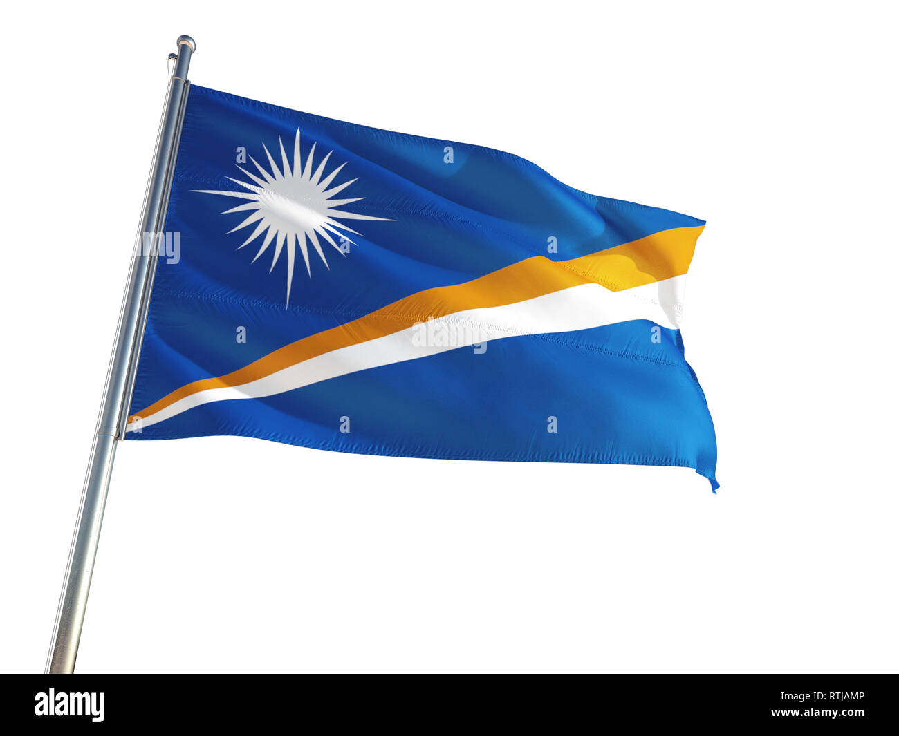 Marshall Islands National Flag waving in the wind, isolated white