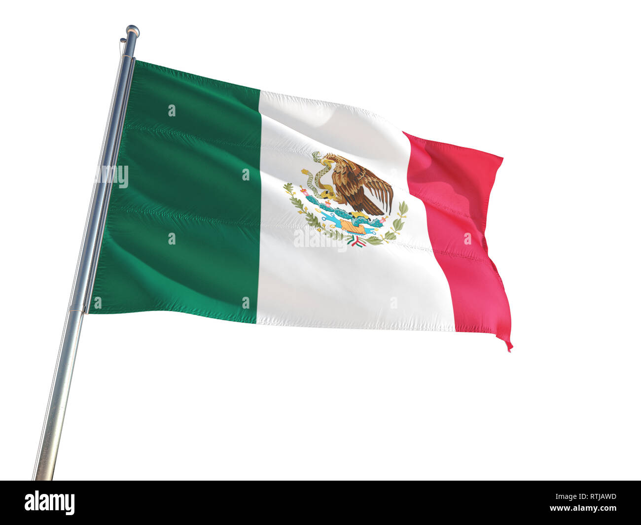 Mexico National Flag waving in the wind, isolated white background ...