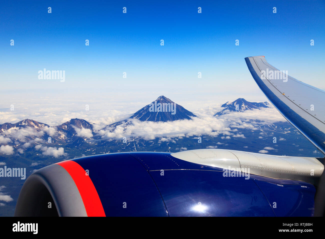 Aerial view of volcanos, Petropavlovsk-Kamchatsky, Sea of Okhotsk, Kamchatka Peninsula, Russia Stock Photo