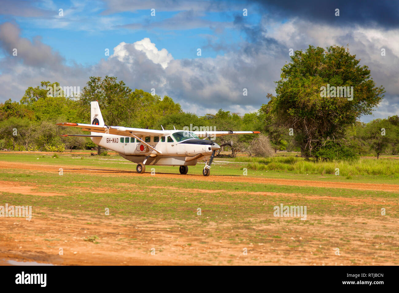 Airplane landing, Tanzania, East Africa Stock Photo