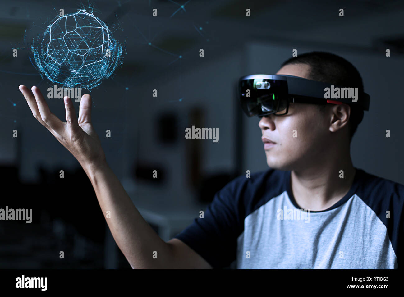 Men playing virtual reality world with microsoft hololens 1 Stock Photo ...