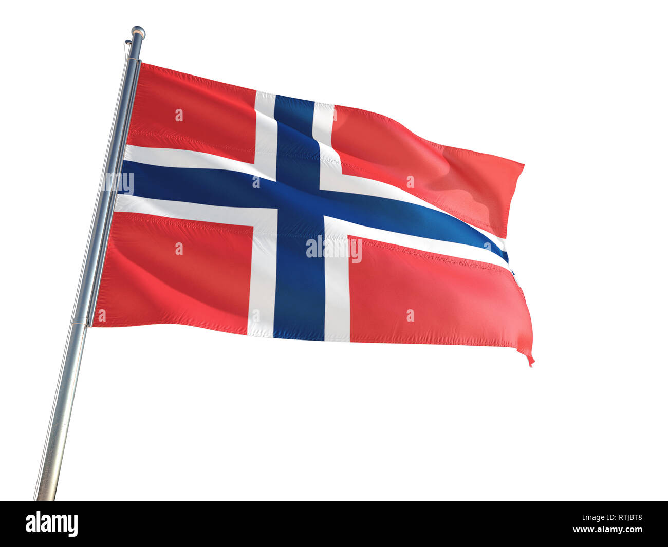 Norway National Flag waving in the wind, isolated white background ...