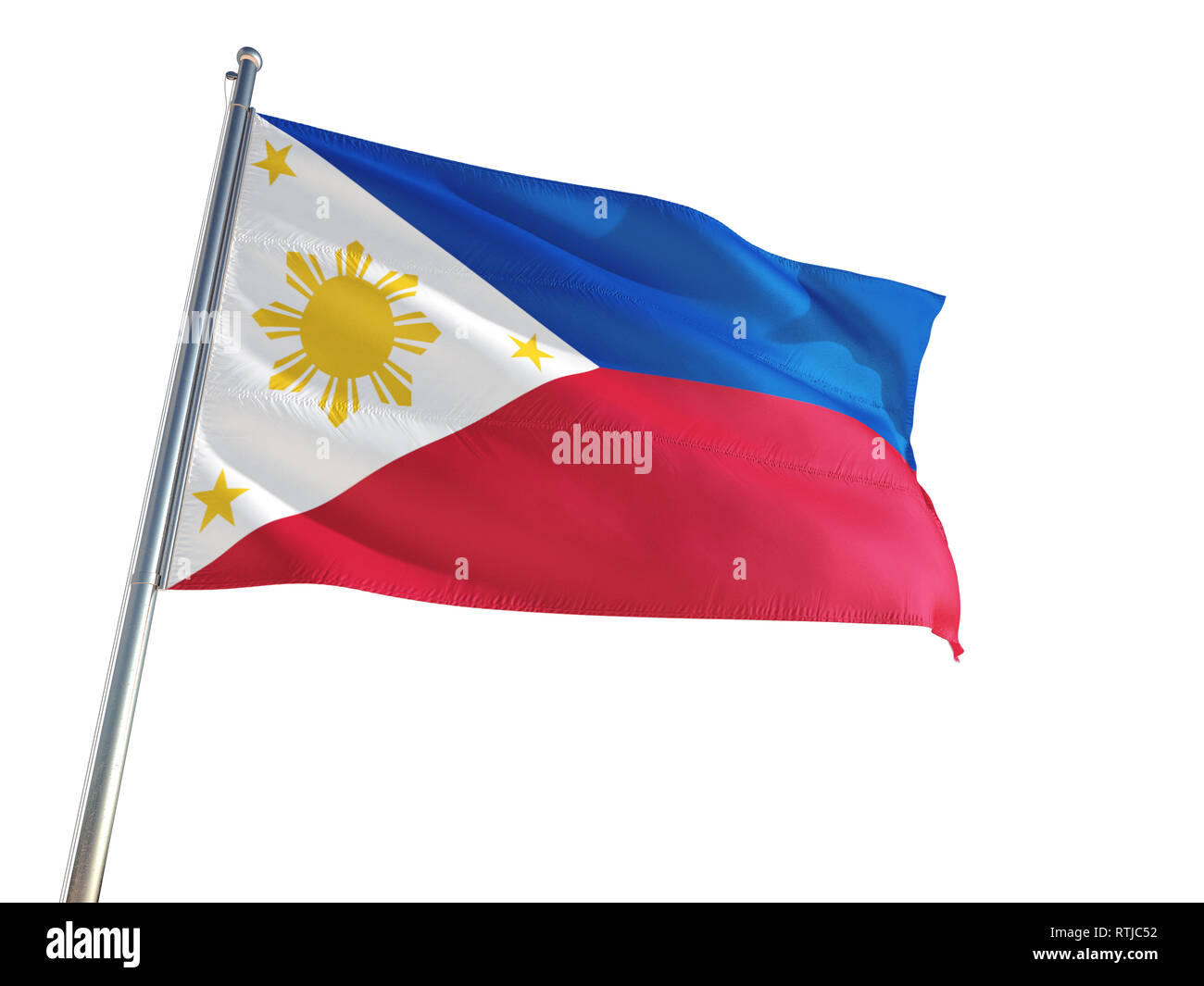 Philippines National Flag waving in the wind, isolated white background
