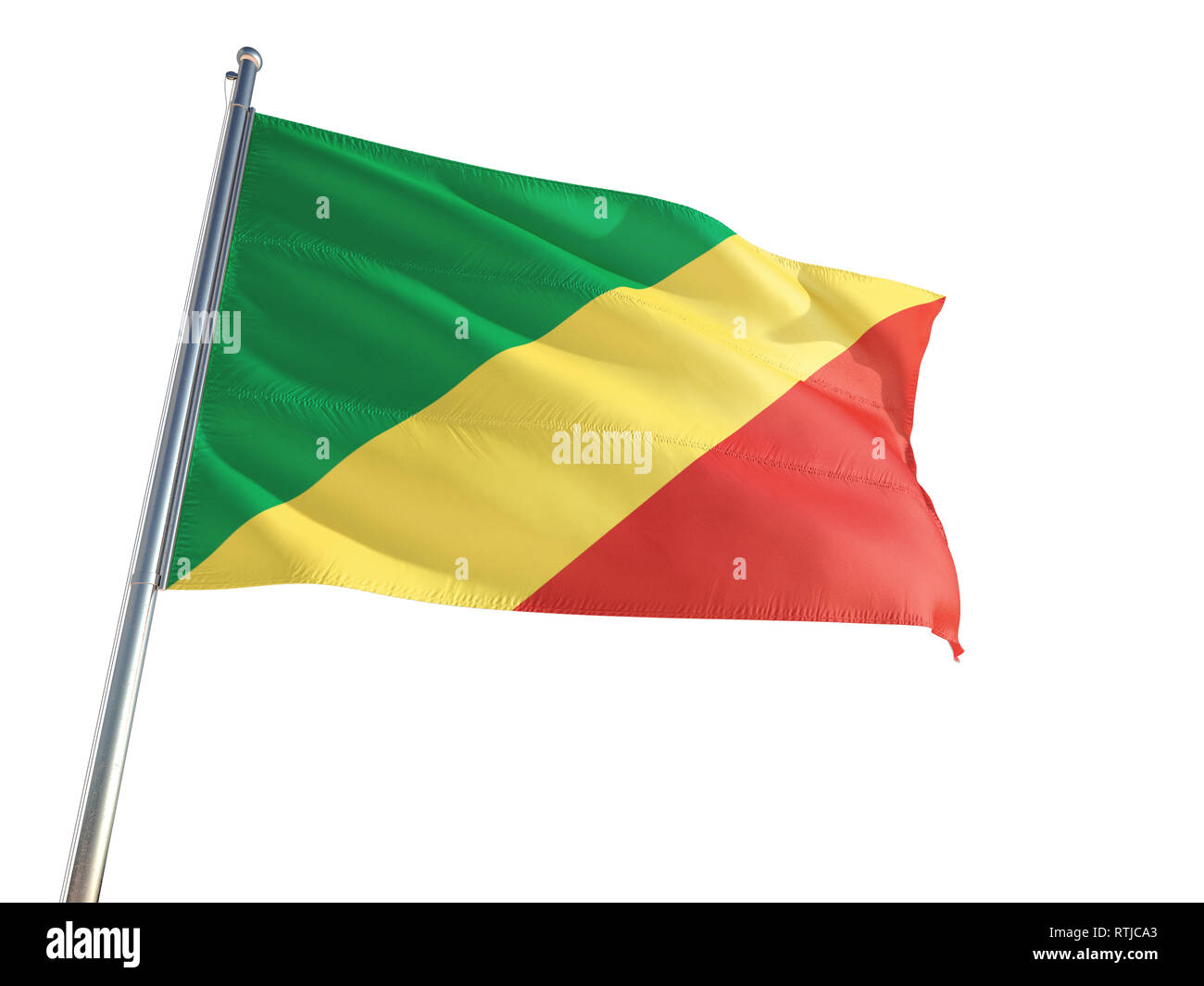 Republic Of The Congo National Flag Waving In The Wind Isolated