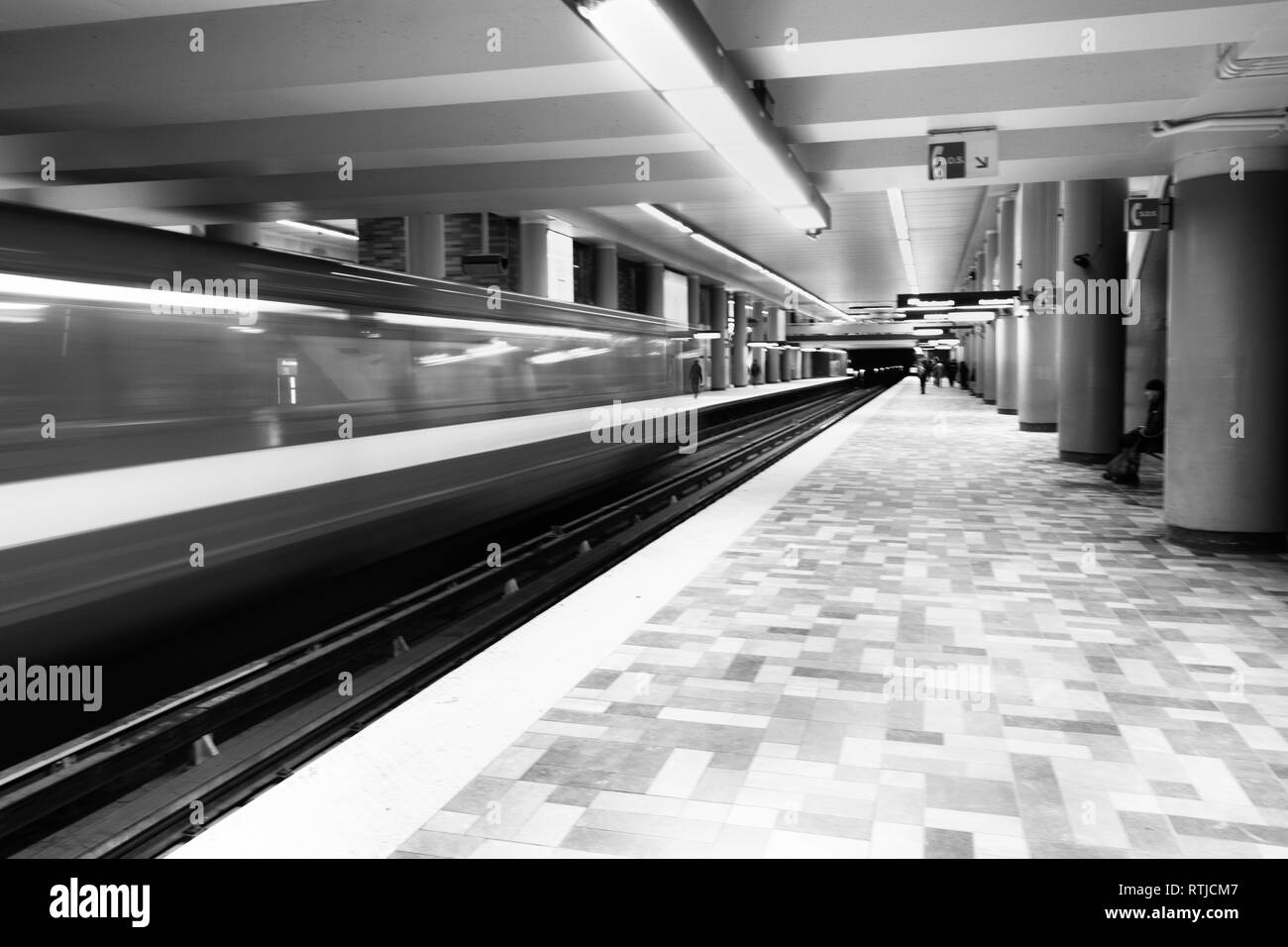 Montreal, Quebec, Canada - march 2019 -Metro in motion - Black and White B&W Stock Photo