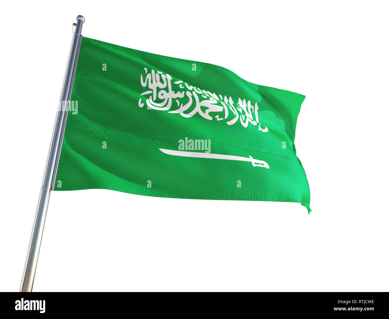 Saudi Arabia National Flag Waving In The Wind Isolated White
