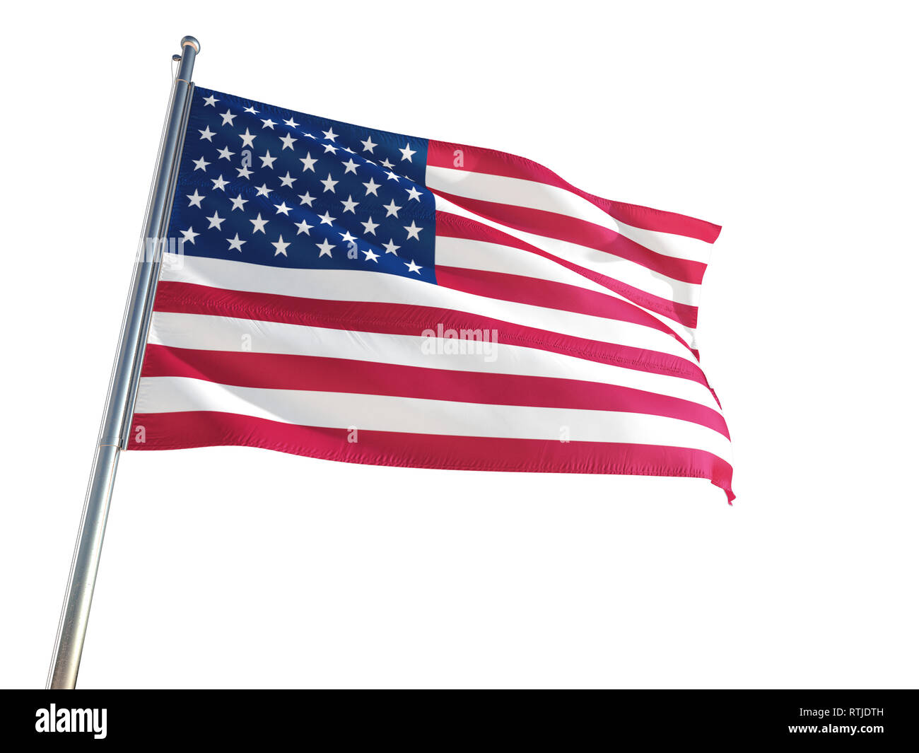 United States National Flag waving in the wind, isolated white