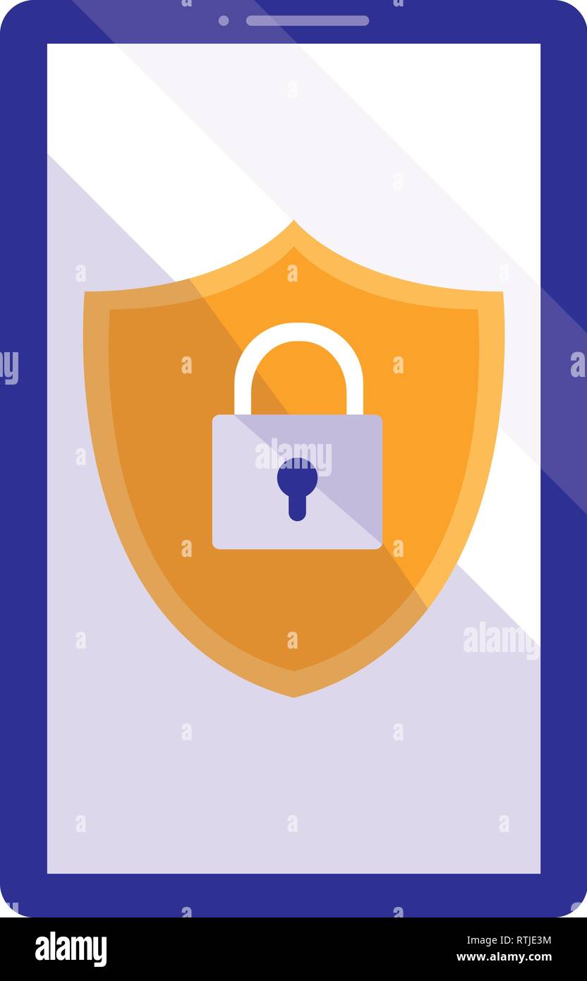 smartphone with shield and padlock vector illustration design Stock ...