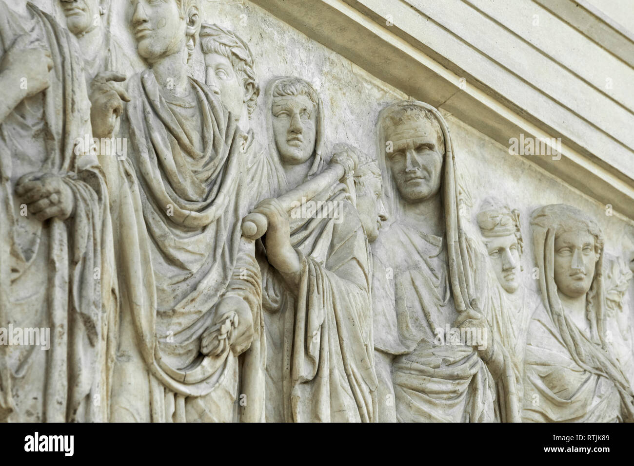 Rome. Italy. The Ara Pacis Augustae, Ara Pacis Museum. Section of  processional frieze on the south wall shows Agrippa with his head covered,  serving t Stock Photo - Alamy