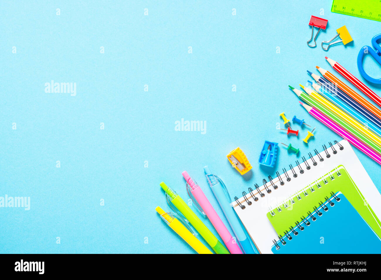Blue school supplies hi-res stock photography and images - Alamy