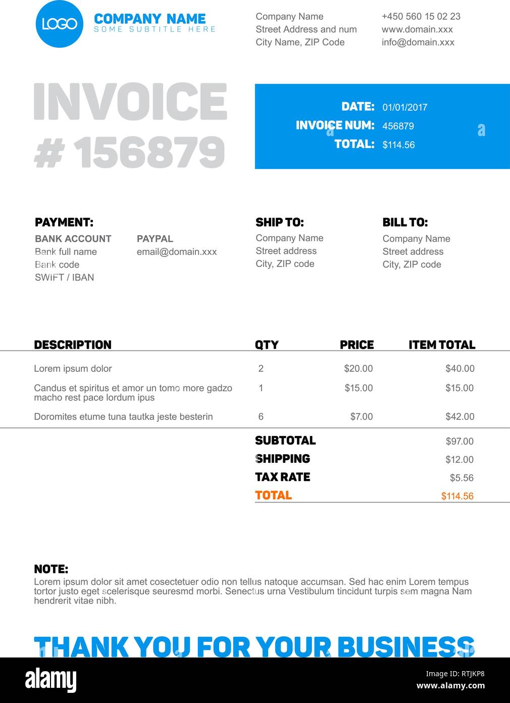 Vector minimalist invoice template design for your business / company Stock Vector