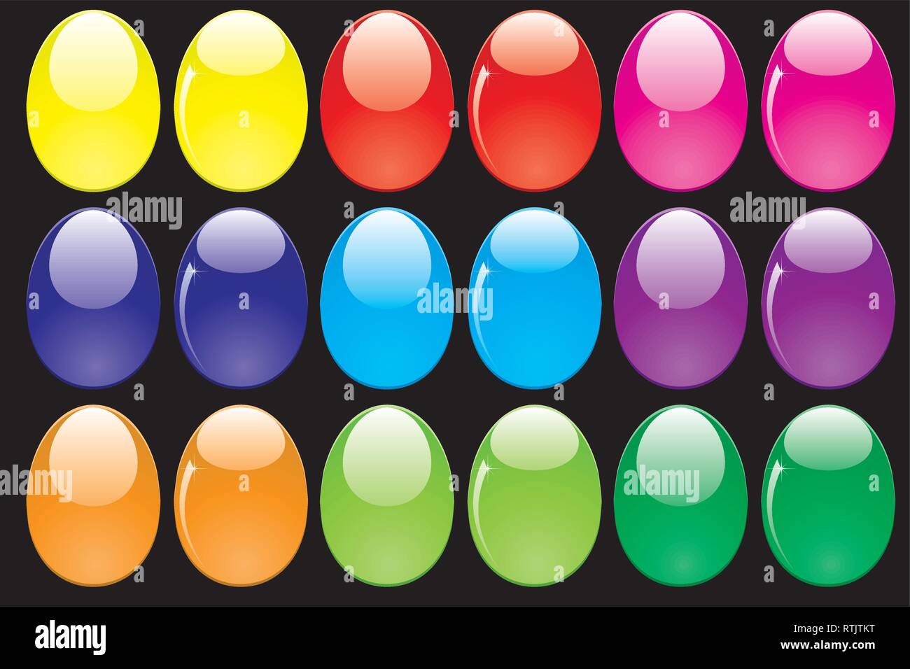 Set of decorative easter eggs isolsted on black, vector illustration Stock Vector