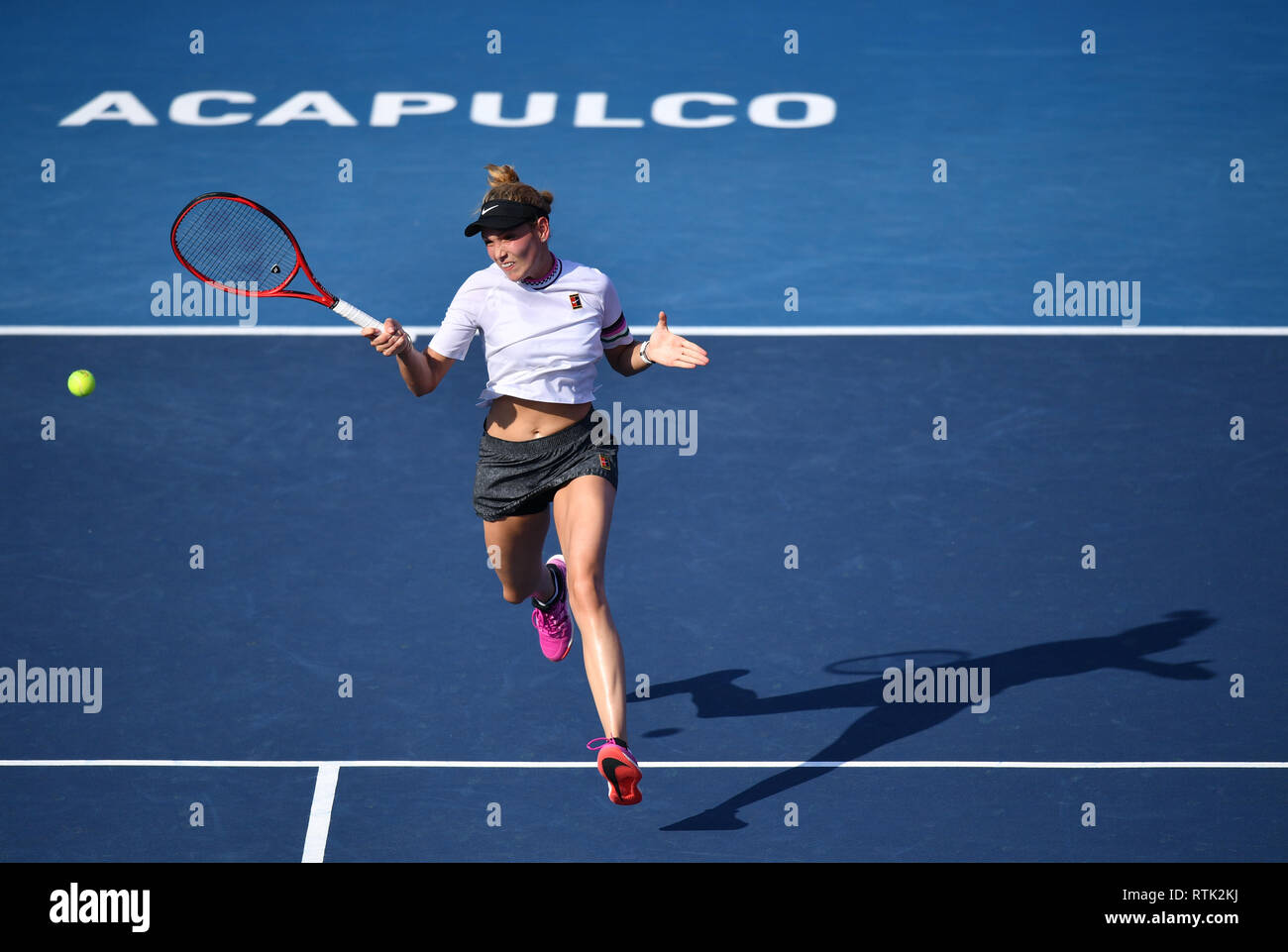 Acapulco, Mexico. 1st Mar, 2019. Donna Vekic of Croatia hits a return the  women's singles semifinal match between Wang Yafan of China and Donna Vekic  of Croatia at the 2019 WTA Mexican