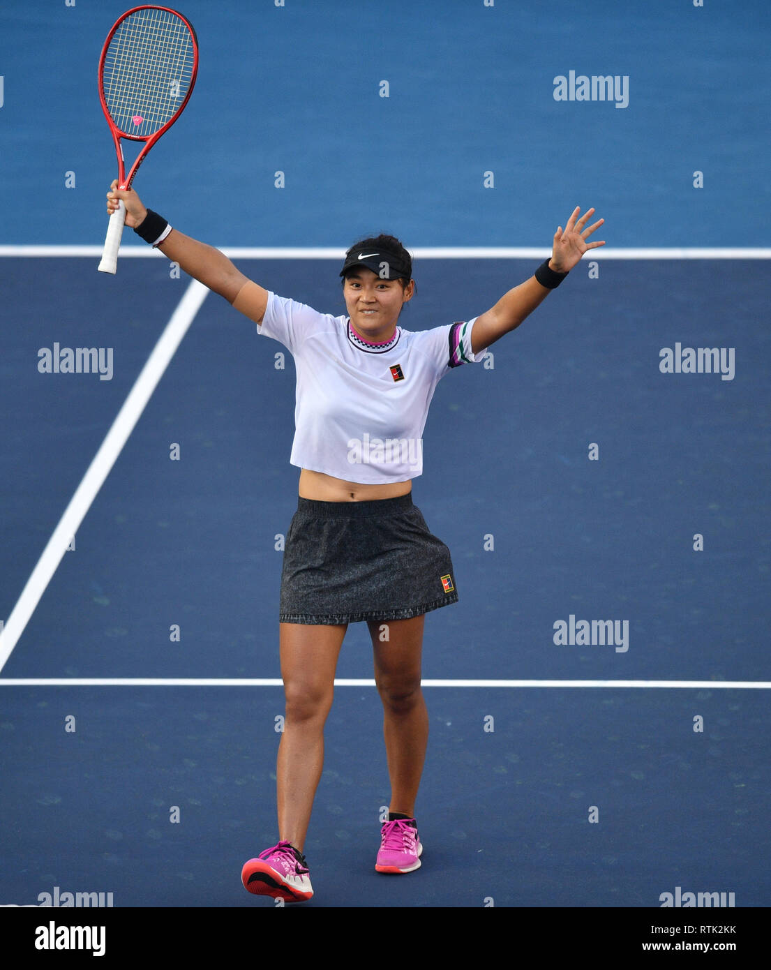 Acapulco, Mexico. 1st Mar, 2019. Wang Yafan of China celebrates after  winning the women's singles semifinal match between Wang Yafan of China and  Donna Vekic of Croatia at the 2019 WTA Mexican