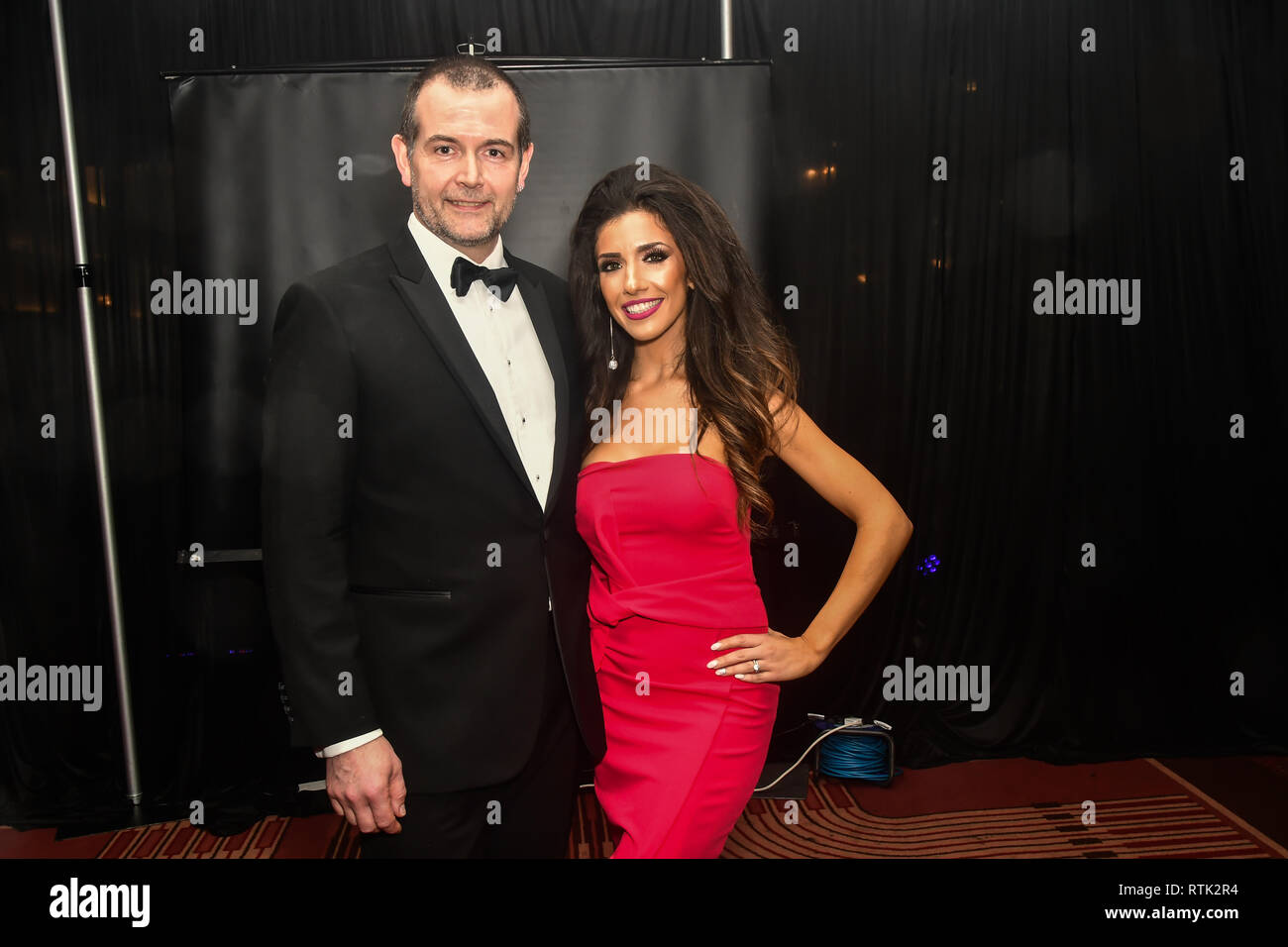 London, UK. 1st Mar, 2019. London, UK. 1st Mar 2019. Joe Riley and Ellie Torrez backstage at SMGlobal Catwalk - London Fashion Week F/W19 at Clayton Crown Hotel,  Cricklewood Broadway, on 1st March 2019, London, UK. Credit: Picture Capital/Alamy Live News Stock Photo