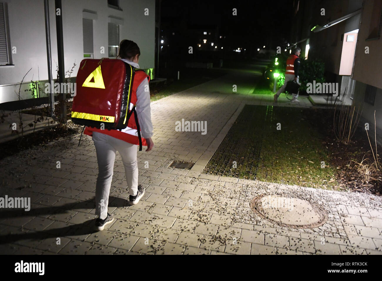 24 February 2019, Bavaria, München: The veterinarian Gabor Horvath goes  during a shift of the Tierrettung