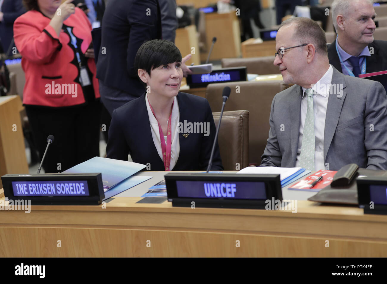 New York, NY, USA. 1st Mar, 2019. United Nations, New York, USA, March 01, 2019 - Norway's foreign minister Ine Eriksen Soreide during the United Nations Mine Action Service (UNMAS) at the event ''A World Free of Mines: For a Safer Tomorrow'' on the occasion of the 20th Anniversary of the entry into force of the Mine Ban Treaty today at the UN Headquarters in New York.Photo: Luiz Rampelotto/EuropaNewswire Credit: Luiz Rampelotto/ZUMA Wire/Alamy Live News Stock Photo