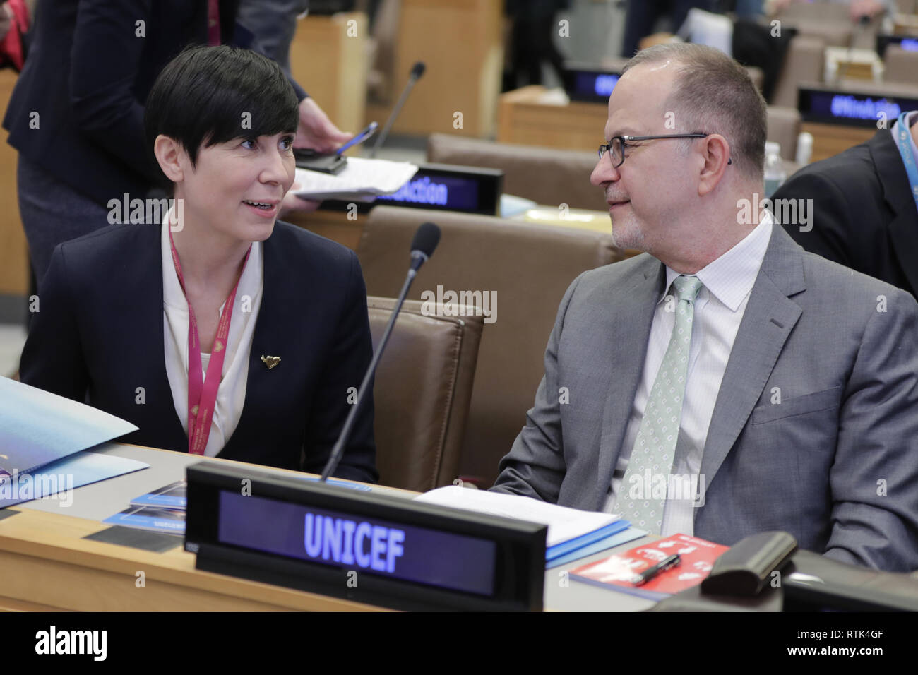 New York, NY, USA. 1st Mar, 2019. United Nations, New York, USA, March 01, 2019 - Norway's foreign minister Ine Eriksen Soreide during the United Nations Mine Action Service (UNMAS) at the event ''A World Free of Mines: For a Safer Tomorrow'' on the occasion of the 20th Anniversary of the entry into force of the Mine Ban Treaty today at the UN Headquarters in New York.Photo: Luiz Rampelotto/EuropaNewswire Credit: Luiz Rampelotto/ZUMA Wire/Alamy Live News Stock Photo