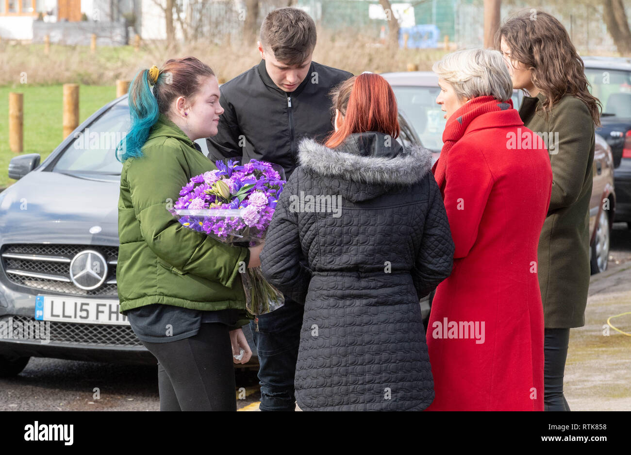 Harold Hill London, UK. 2nd March 2019 A seventeen year old girl was stabbed to death in a park in Harold Hill London. Police investigations are continuing Locals brought flowers to the crime scheme Credit: Ian Davidson/Alamy Live News Stock Photo