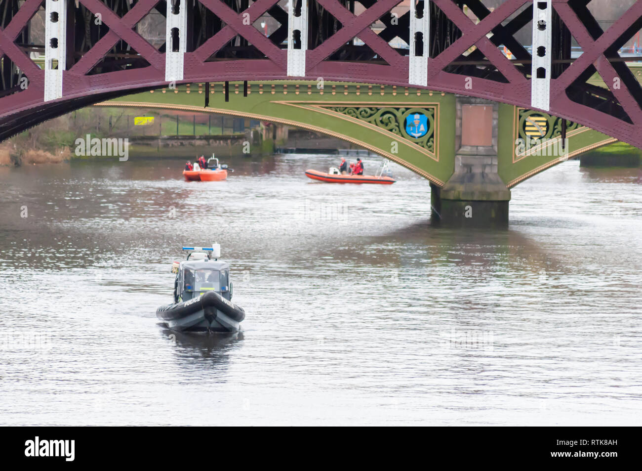 Glasgow, Scotland, UK. 2nd Mar, 2019. Police, Fire, Ambulance and Coastguard called to a false alarm on the River Clyde. Police Scotland were called to Stockwell Street, near to the Clutha Bar, around 10.55am on Saturday, after concerns were raised for a man in the water. Credit: Skully/Alamy Live News Stock Photo