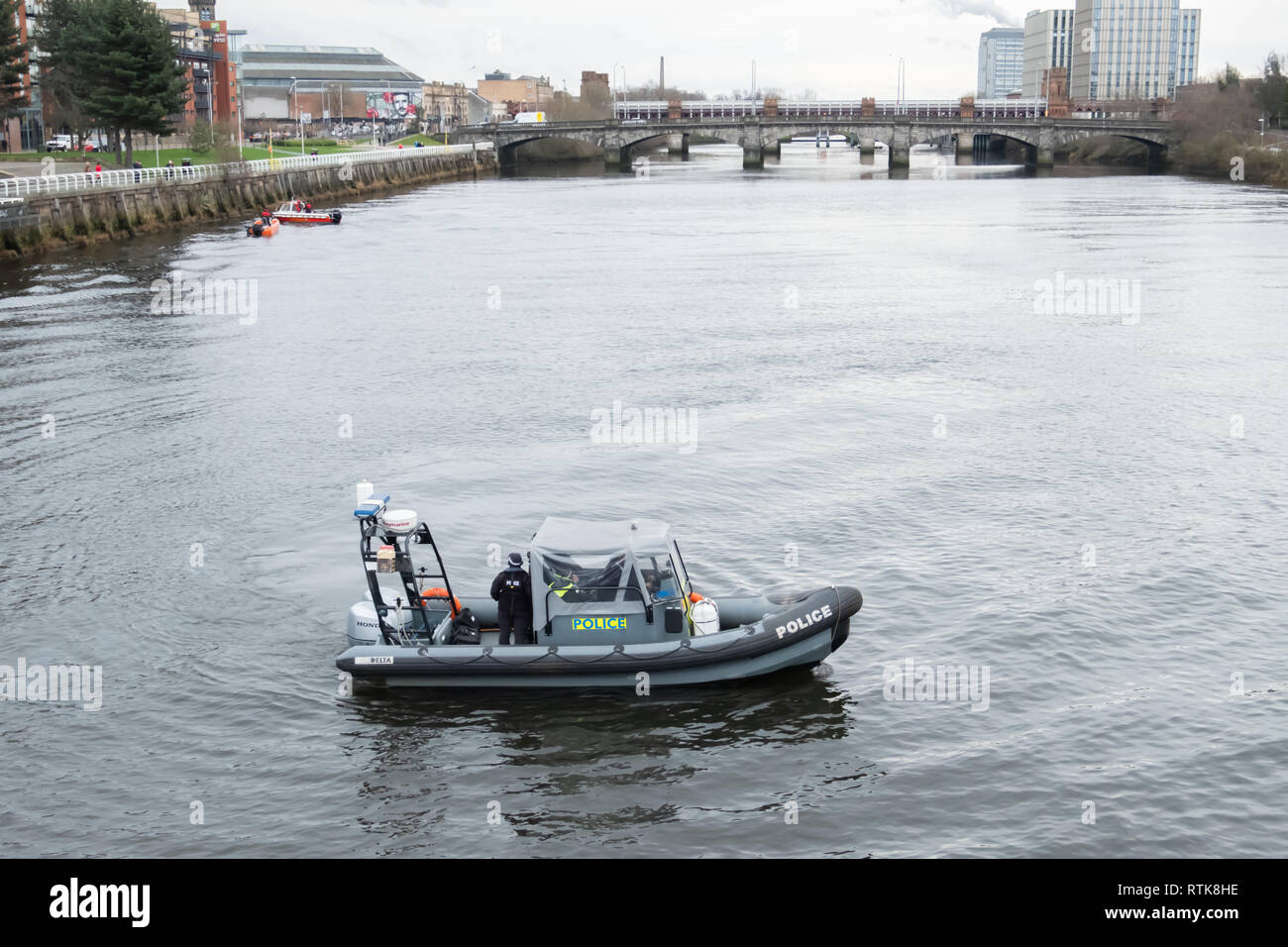 Glasgow, Scotland, UK. 2nd Mar, 2019. Police, Fire, Ambulance and Coastguard called to a false alarm on the River Clyde. Police Scotland were called to Stockwell Street, near to the Clutha Bar, around 10.55am on Saturday, after concerns were raised for a man in the water. Credit: Skully/Alamy Live News Stock Photo