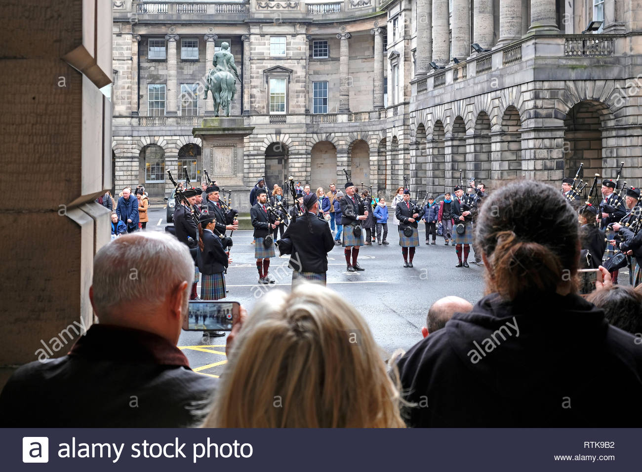Edinburgh, United Kingdom. 2nd March 2019. Stockbridge Pipe Band at the Iranian and Scottish