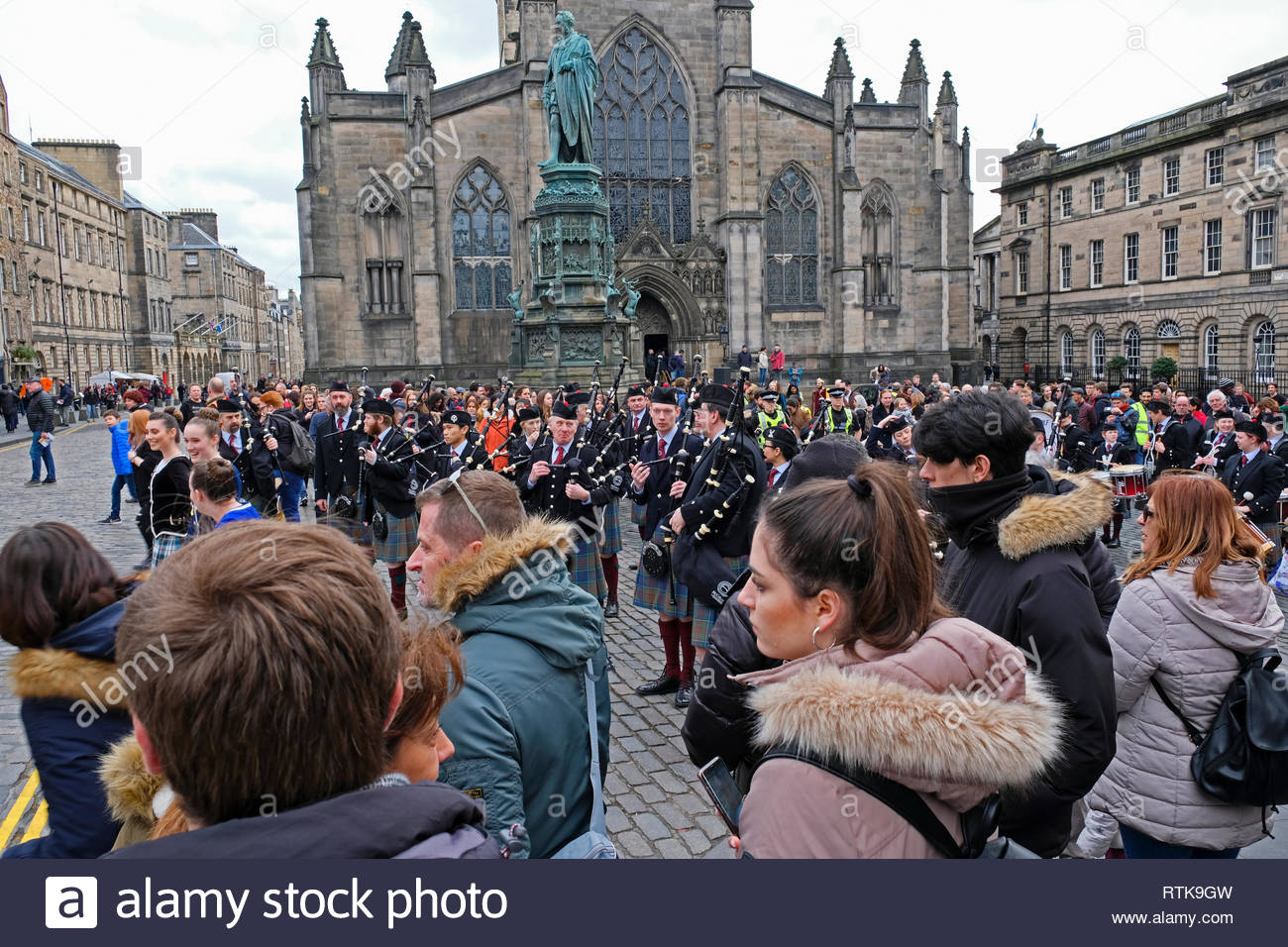 Edinburgh, United Kingdom. 2nd March 2019. Stockbridge Pipe Band at the Iranian and Scottish