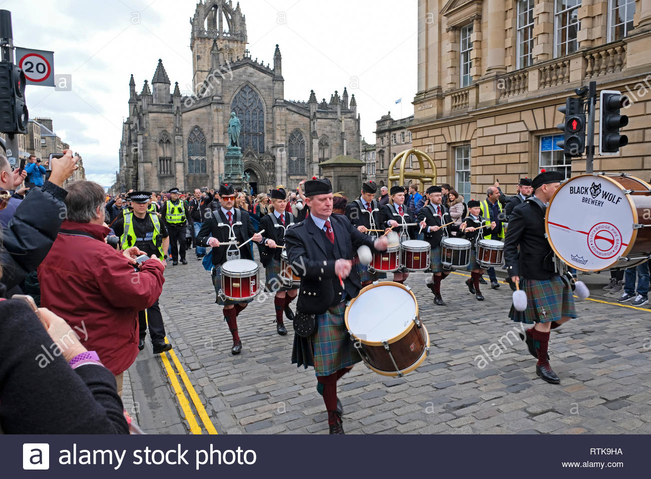 Edinburgh, United Kingdom. 2nd March 2019. Stockbridge Pipe Band at the Iranian and Scottish