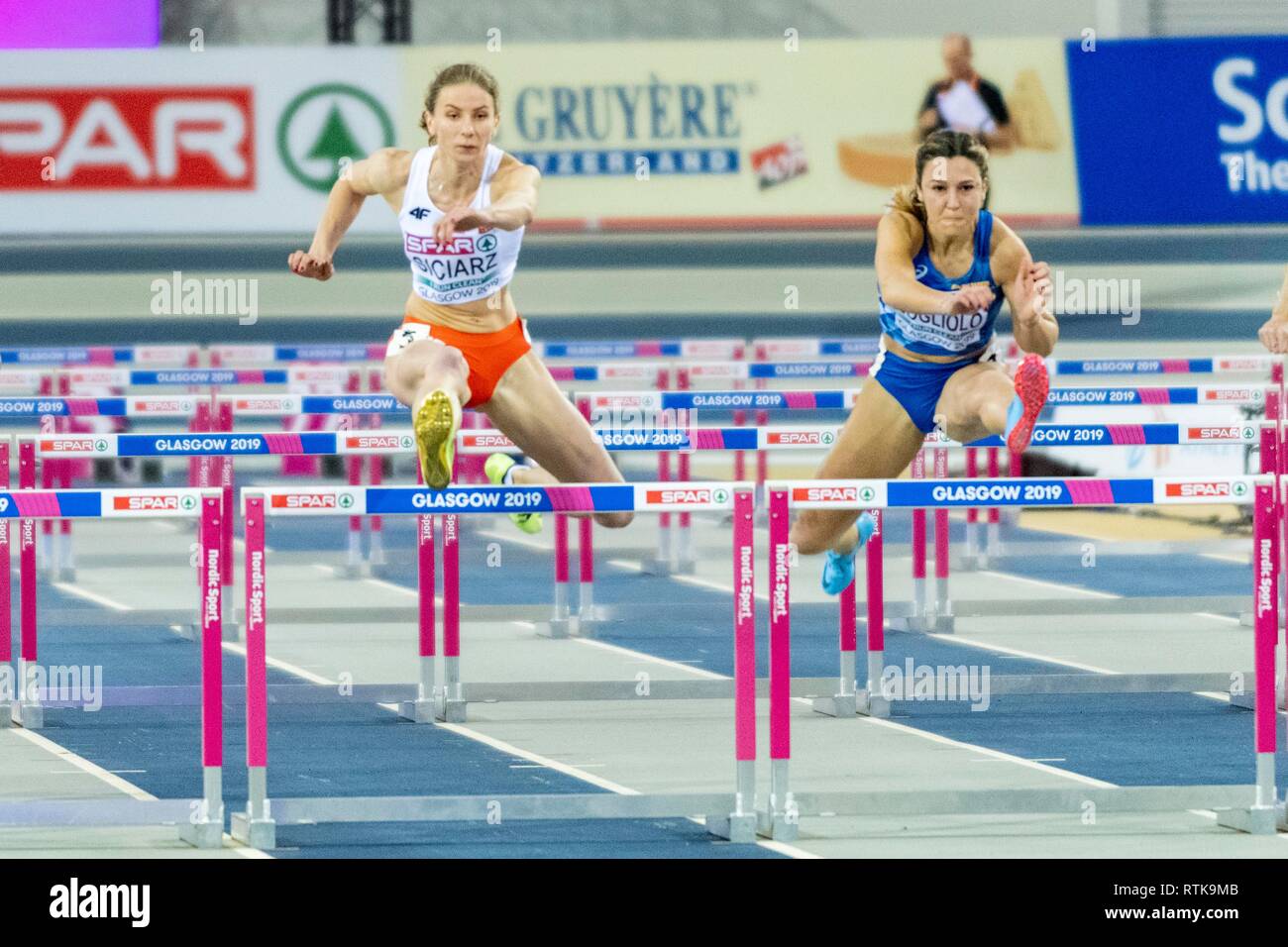 Glasgow Uk 02nd Mar 2019 Siciarz Klaudia Pol And Bogliolo Luminosa Ita Competing In The 60m Hurdles Women Event During Day Two Of The European Athletics Indoor Championships 2019 At Emirates Arena