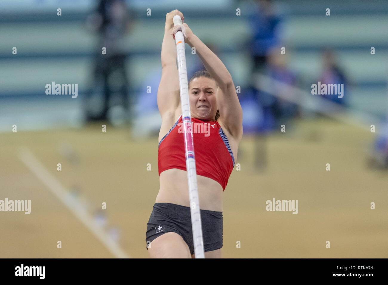 Glasgow Uk 2nd March 2019 Angelica Moser Sui In Women S Pole Vault Qualification During European Athletics Indoor Championships Glasgow 2019 At Emirates Arena On Saturday 02 March 2019 Glasgow Scotland Editorial Use