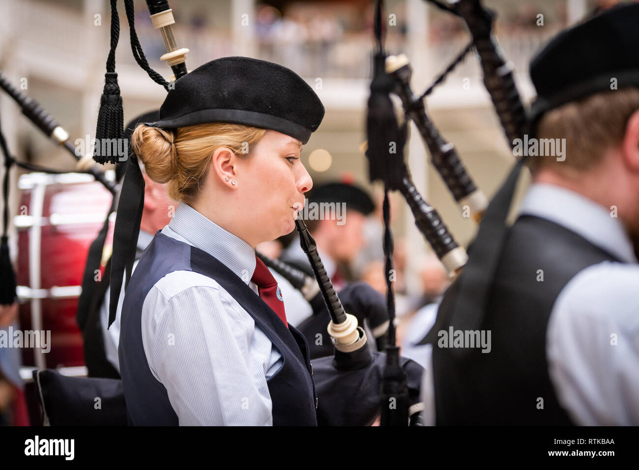 Edinburgh, UK. 2nd March 2019. Dancers and musicians perform at the