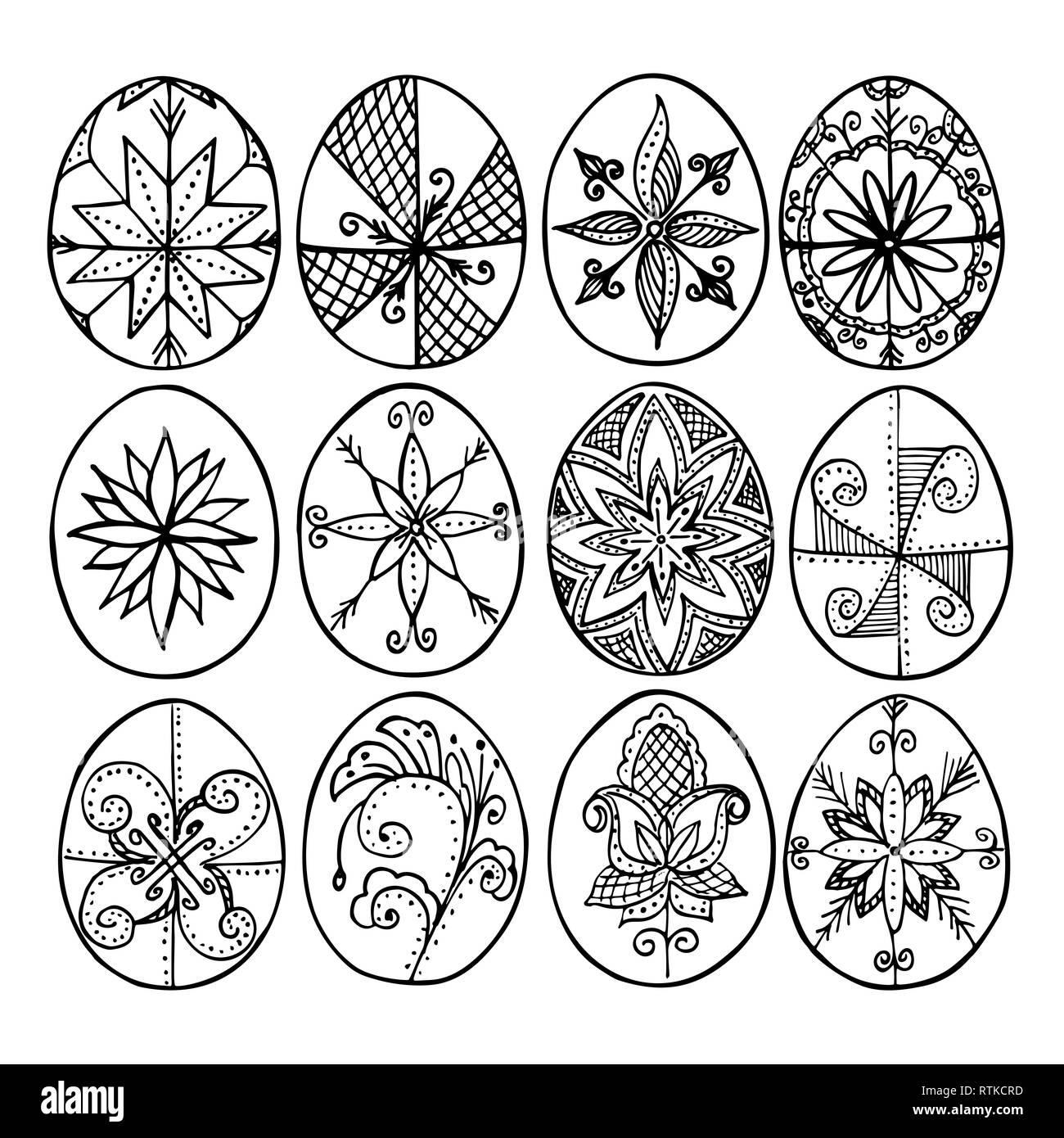 Easter eggs, Paschal eggs, decorated with beeswax - to celebrate Easter. Its old tradition handmade doodle patterns Stock Vector