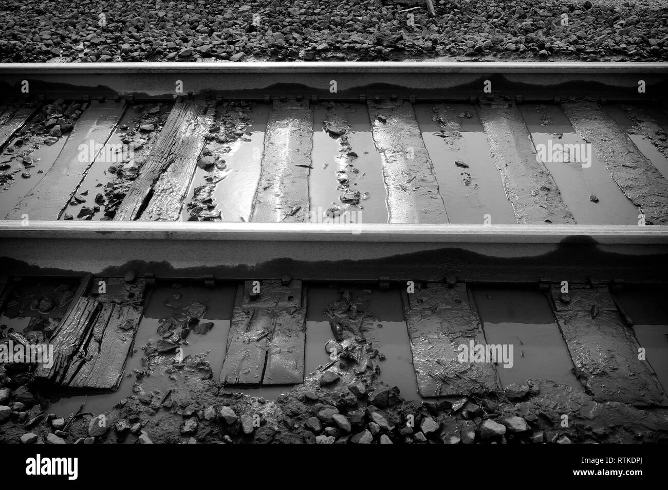 Mud and water on railroad tracks in the United States Stock Photo Alamy
