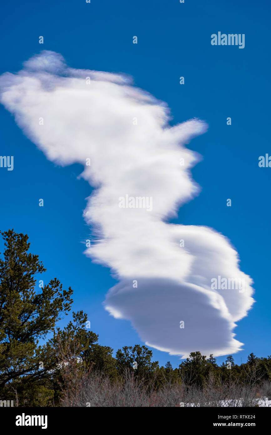 Lenticular cloud formations against cobalt blue sky; central Colorado; USA Stock Photo