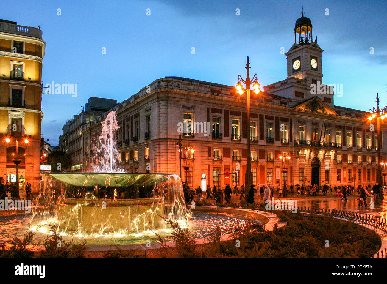 At Madrid - Spain - On february 2010 - Puerta del Sol at night Stock Photo