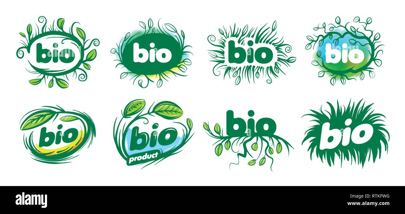 Bio sign in the form of leaves and grass. Vector illustration on white ...