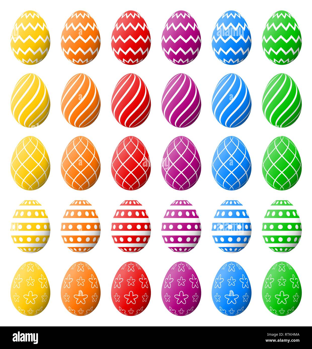 Beautiful Easter eggs collection. Various patterns and colors - high quality vector. Stock Vector