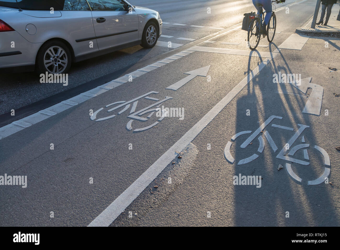 second lane for left turning cyclists Stock Photo