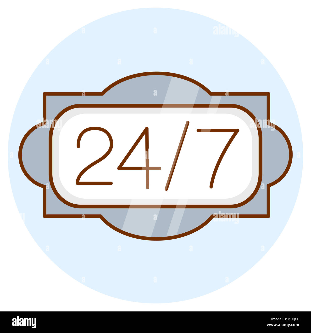Open 24 hours a day, 7 days a week icon. Online around the clock sign. Colored flat line design Stock Photo