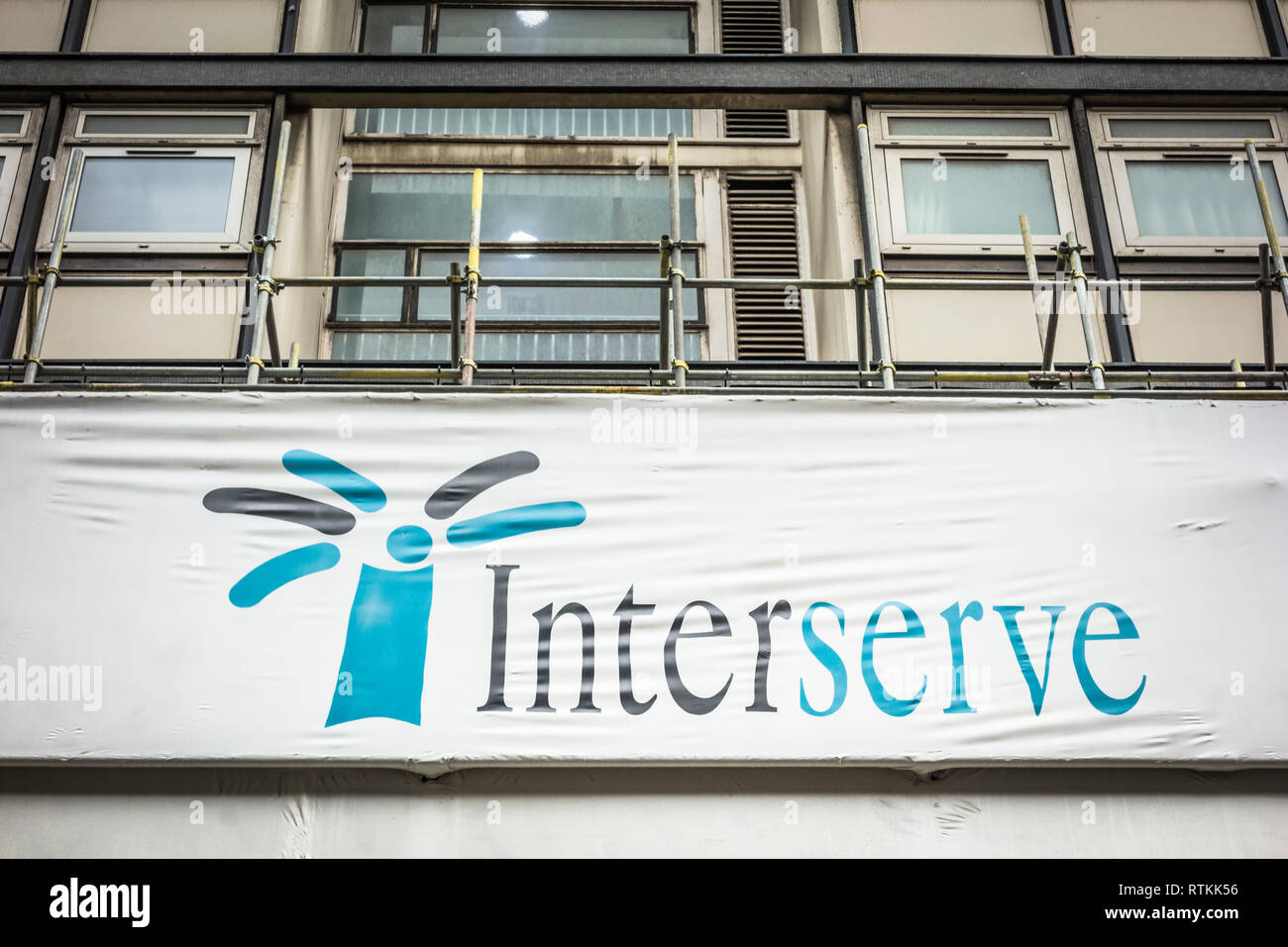 Interserve signage outside redevelopment on Berwick Street, Soho, London, UK Stock Photo