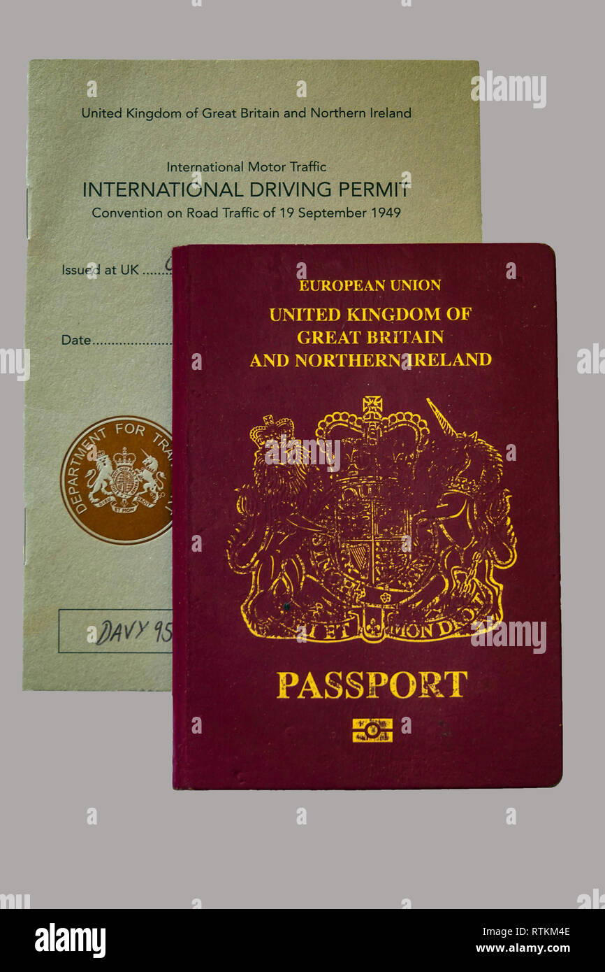 International Driving Permit - Showing the 1968 and 1949 versions of the IDP which allow you to drive in certain countries in Europe use Stock Photo