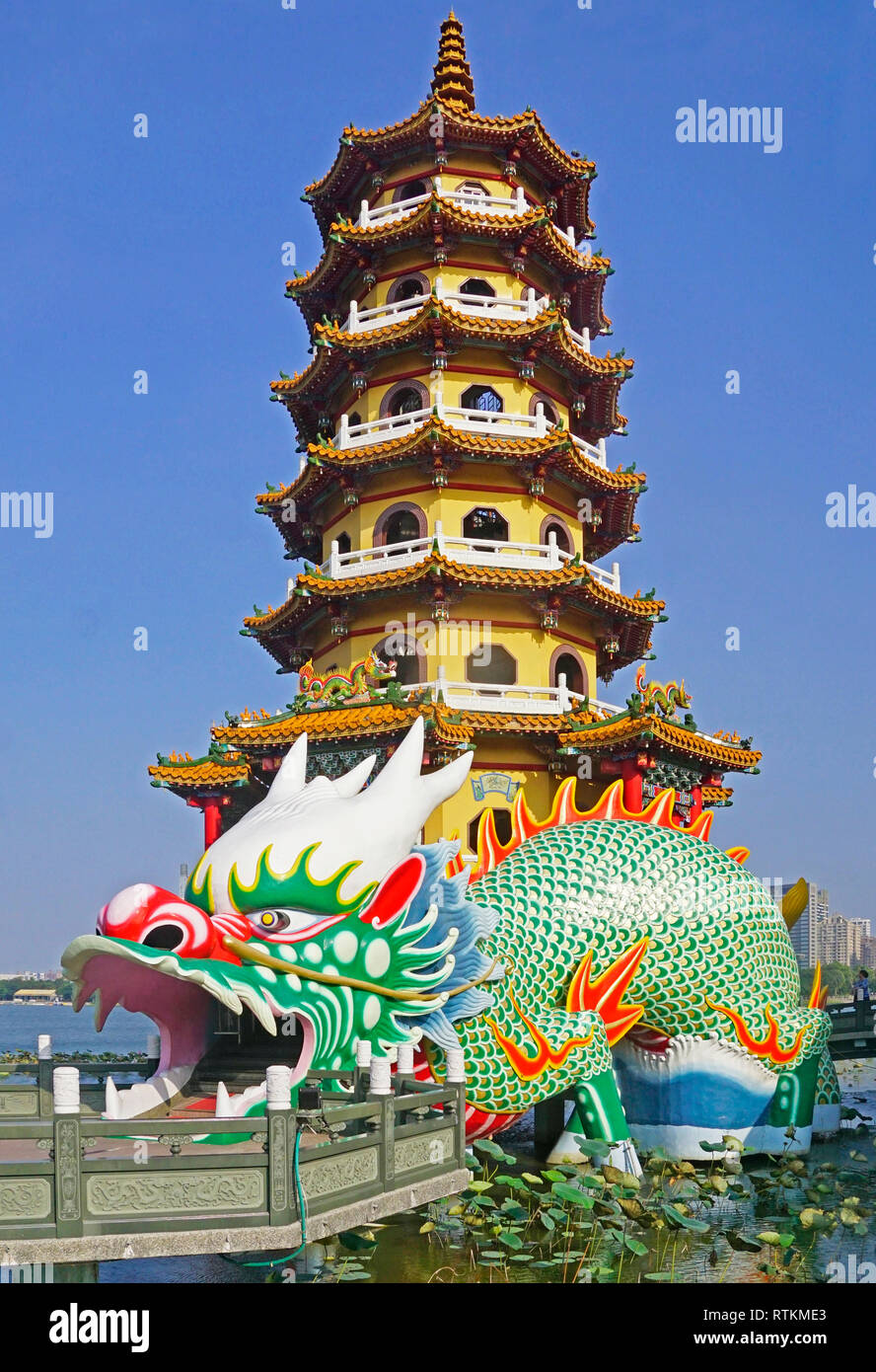 Dragon at the Dragon and Tiger Pagodas on Lotus Lake in Kaohsiung, Taiwan, Stock Photo