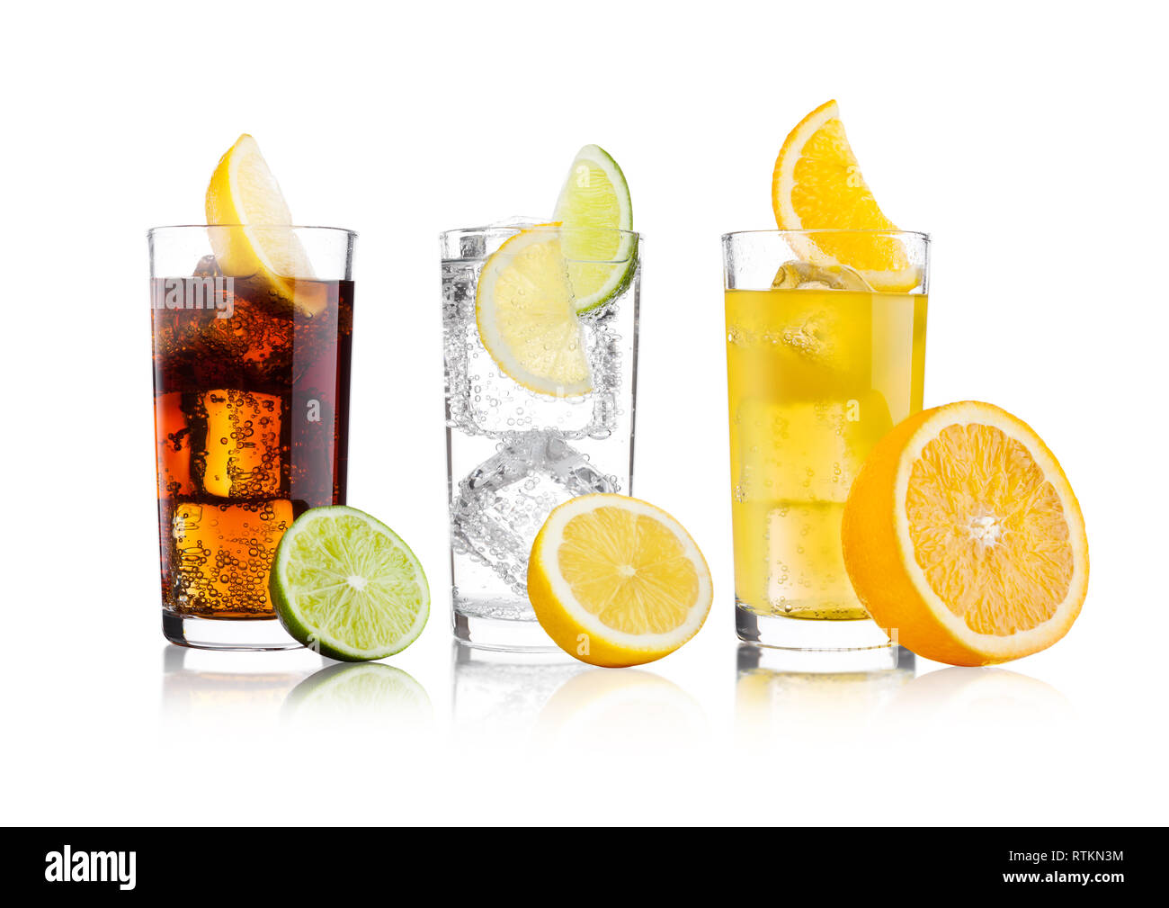 Premium Photo  Glasses of soda flavors orange lemon and cola