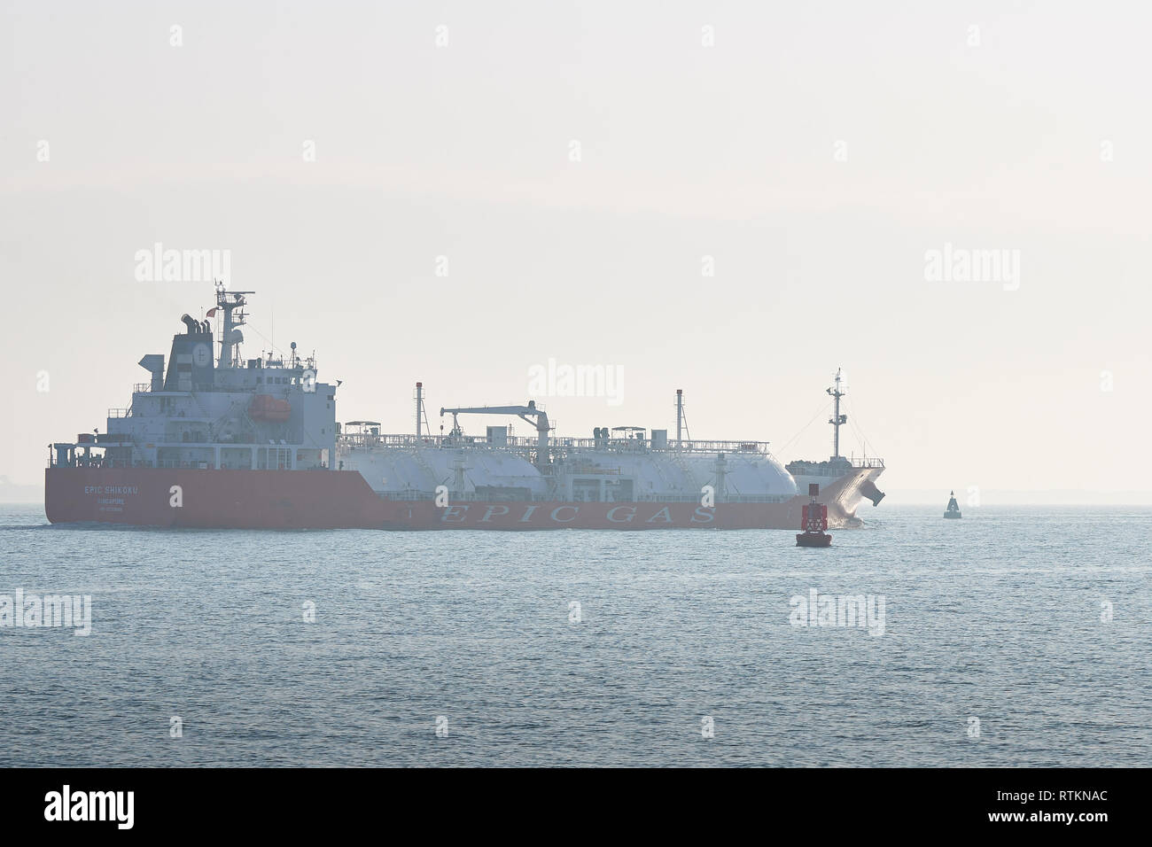 The EPIC SHIPPING CHARTERING PTE, LPG Tanker, EPIC SHIKOKU, Departs The Fawley Oil Refinery, Southampton, UK, En Route To Mohammedia, Morocco. Stock Photo
