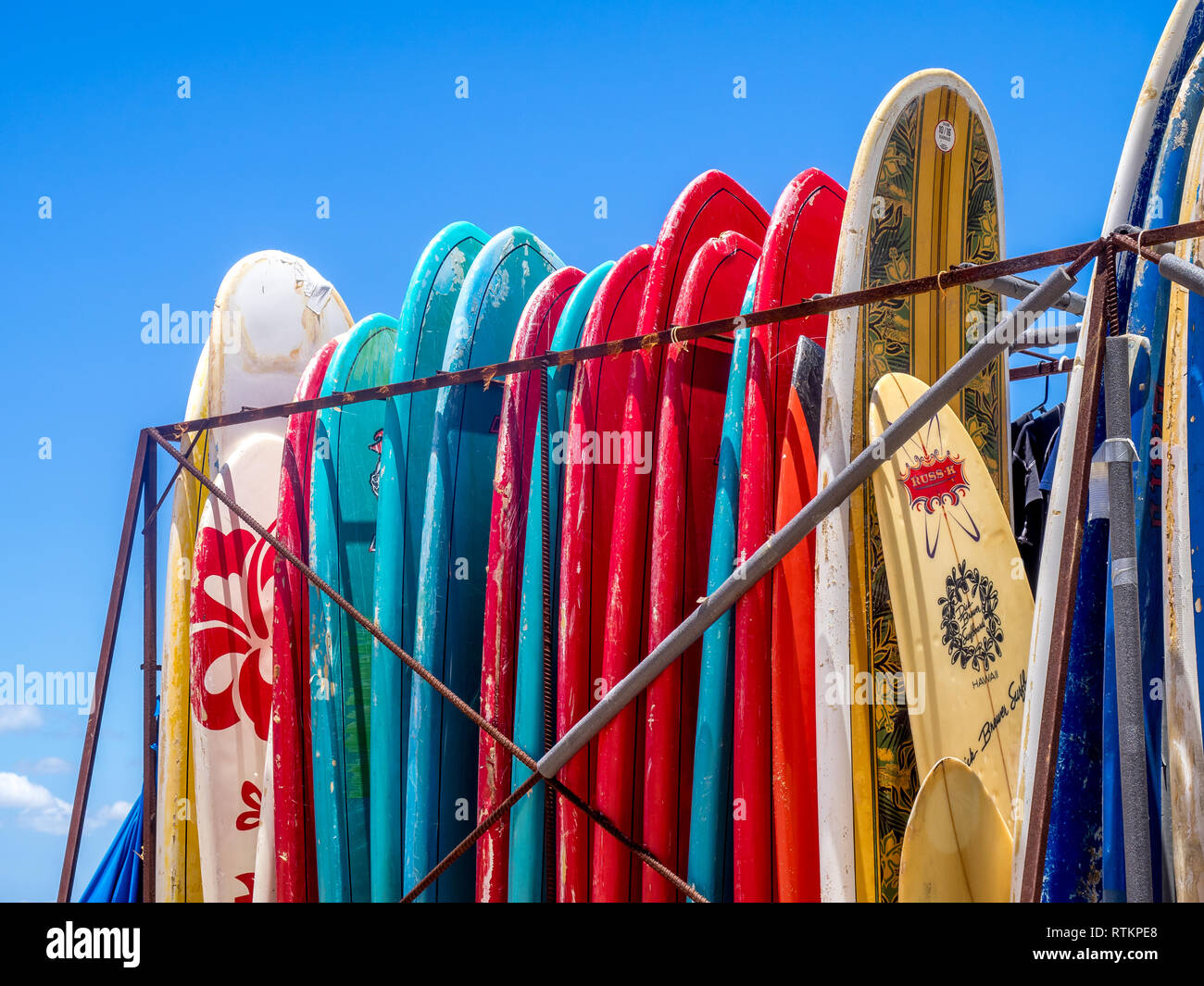 Surf rental shop on Waikiki beach on August 8, 2016 in Honolulu, Usa